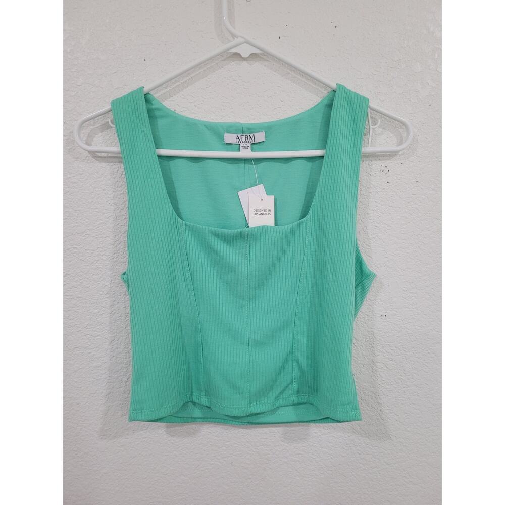 AFRM Women's Lea Ribbed Square Neck Crop‎ Top Small Mint Green #15